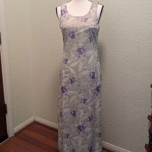 Long Floral Dress for Ladies- Size M- Sleeveless-Green/Purple
